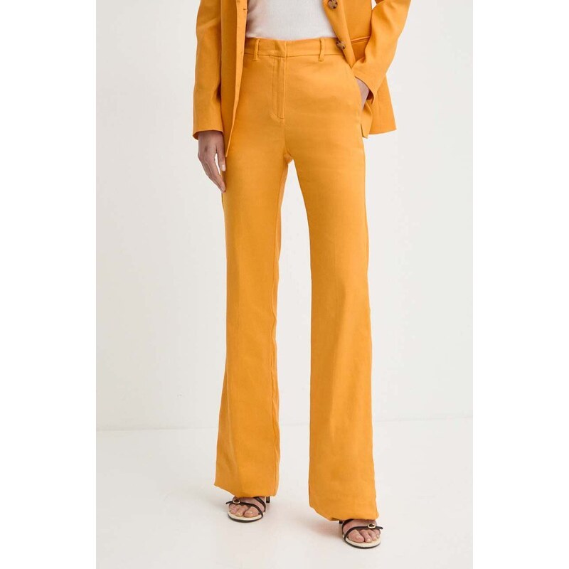 Marella pantaloni in lino colore arancione 2413131132200
