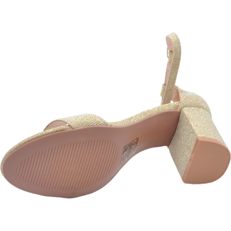 Malu Shoes Sandalo alto donna oro tessuto satinato tacco doppio 5 cm cinturino alla caviglia linea basic cerimonia elegante
