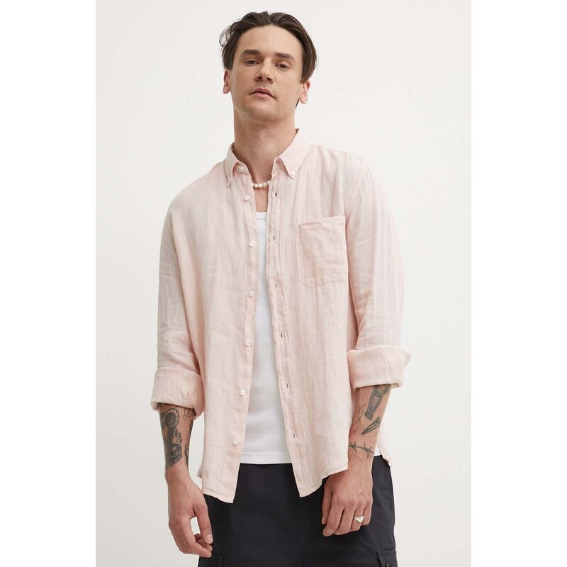 HUGO camicia di lino colore rosa 50514162