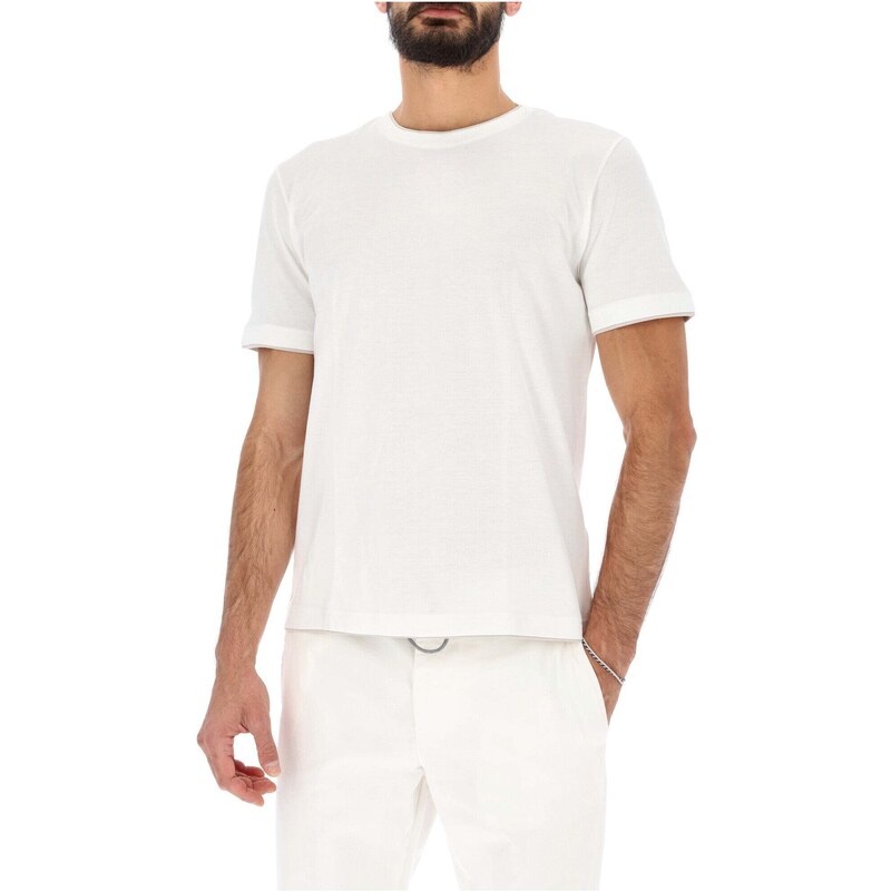 eleventy Round Neck T-shirt White And Beige