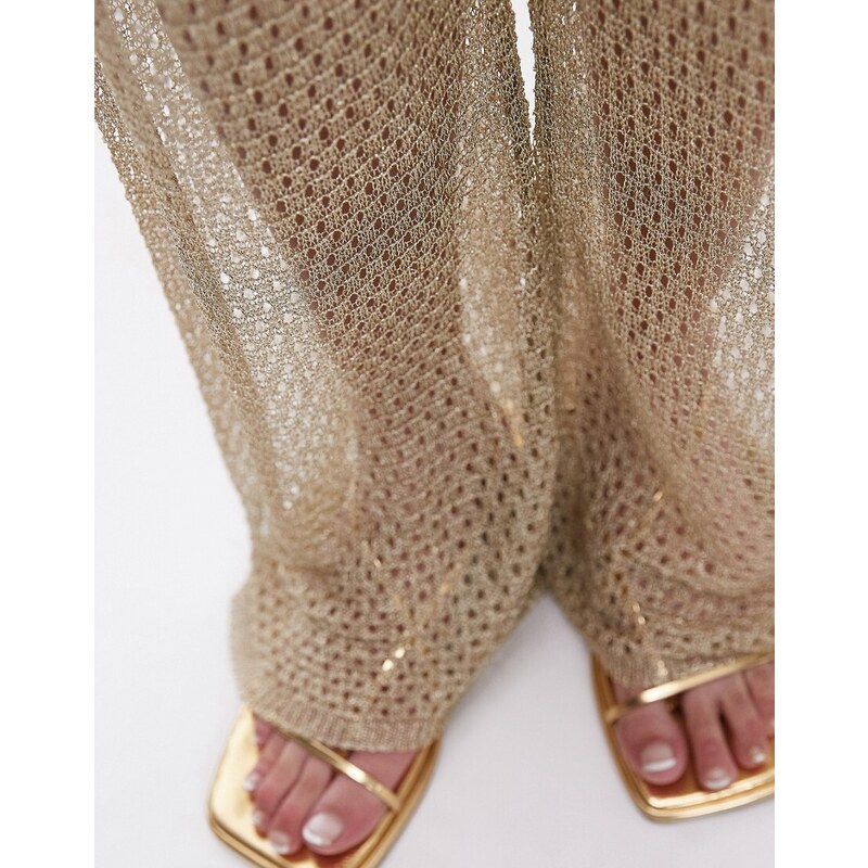 Topshop - Pantaloni in maglia metallizzata oro