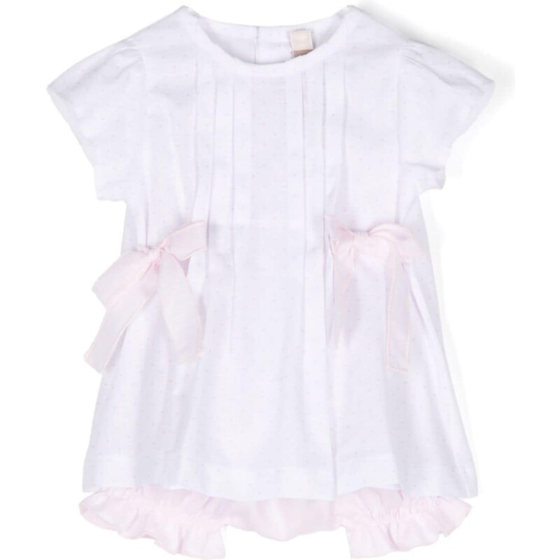 LA STUPENDERIA KIDS Completo bianco/rosa neonata misto lino