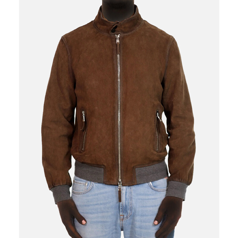 Infinity Leather Giubbotto Bomber Vintage Trapuntato In Pelle Nappa Di Pecora Per Uomo
