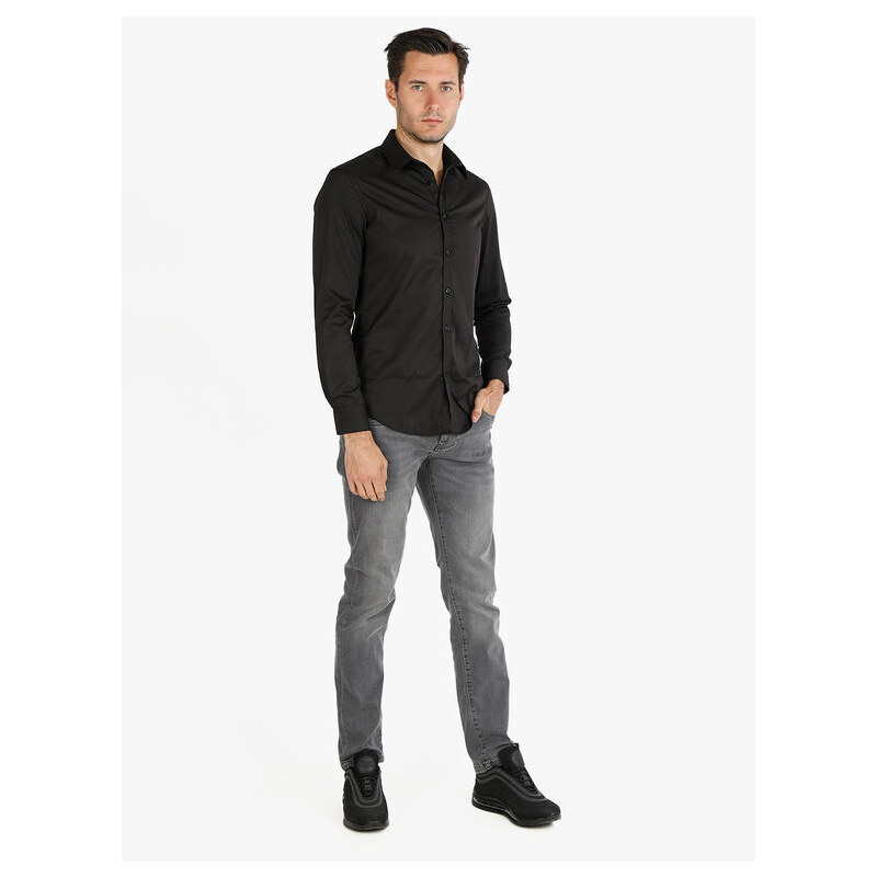 Y.Two Camicia Da Uomo Slim Fit a Maniche Lunghe Classiche Nero Taglia L
