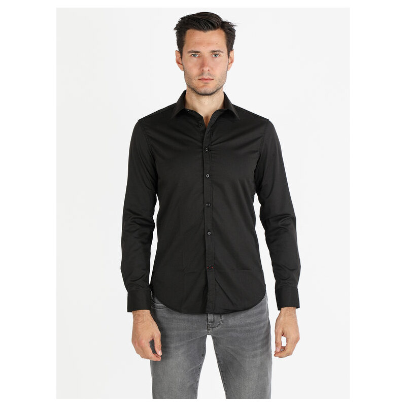 Y.Two Camicia Da Uomo Slim Fit a Maniche Lunghe Classiche Nero Taglia L