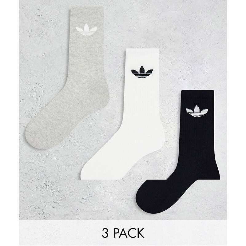 adidas Originals - Confezione da 3 paia di calzini con trifoglio neri/grigi/bianchi-Bianco
