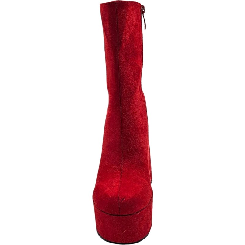 Malu Shoes Tronchetto donna stivaletto camoscio rosso punta tonda tacco 15 cm plateau 5cm con zip effetto calzino poledance