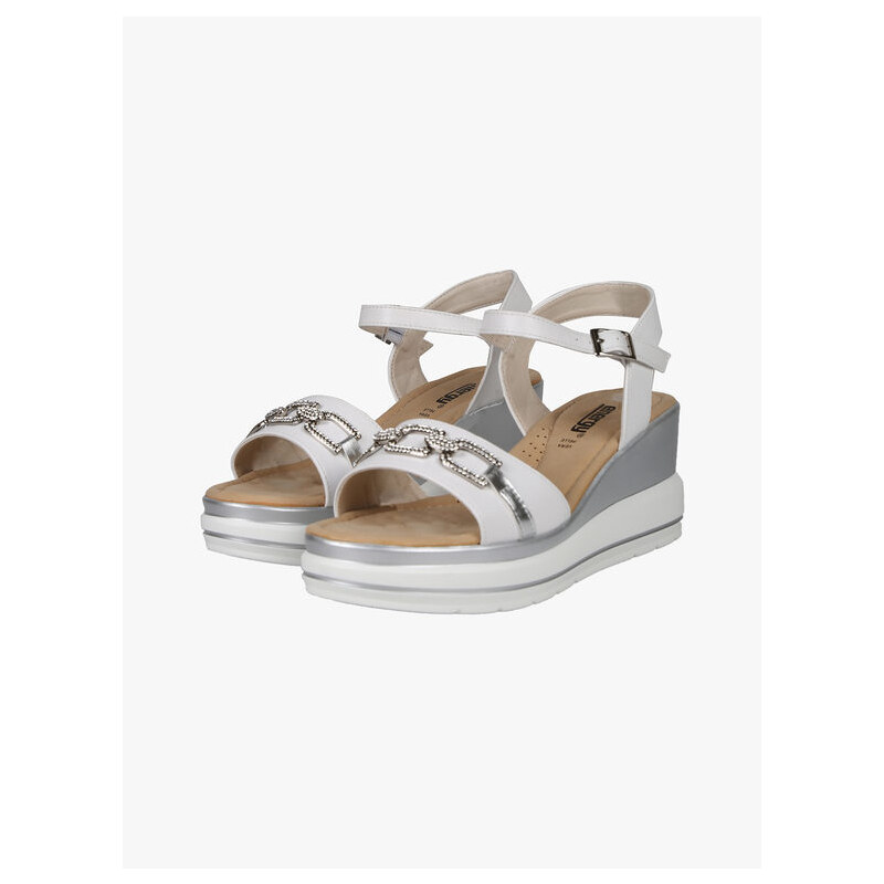 Zeppe Sandali Donna con Strass e Zeppa in Rafia Intrecciata Cuoio