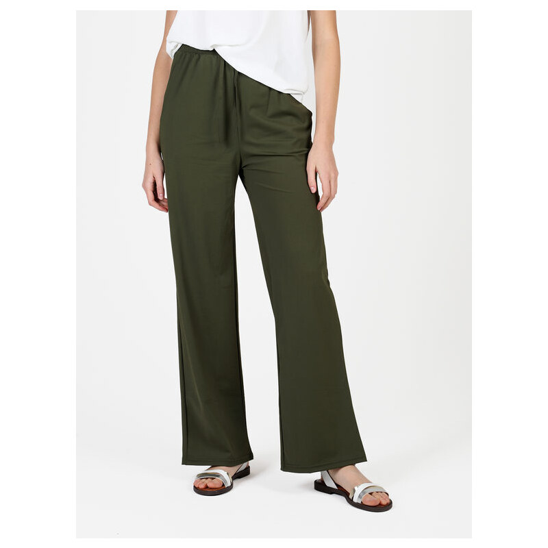 Gladys Pantaloni Donna In Tessuto Tecnico a Gamba Larga Casual Verde Taglia L