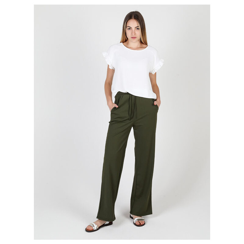 Gladys Pantaloni Donna In Tessuto Tecnico a Gamba Larga Casual Verde Taglia L