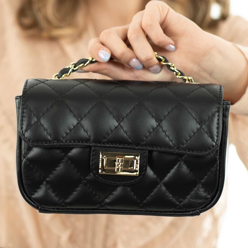 Parubi Borsa Tracolla Donna In Vera Pelle Trapuntata – Modello Lola, Piccola Pochette Con Catena, Made In Italy