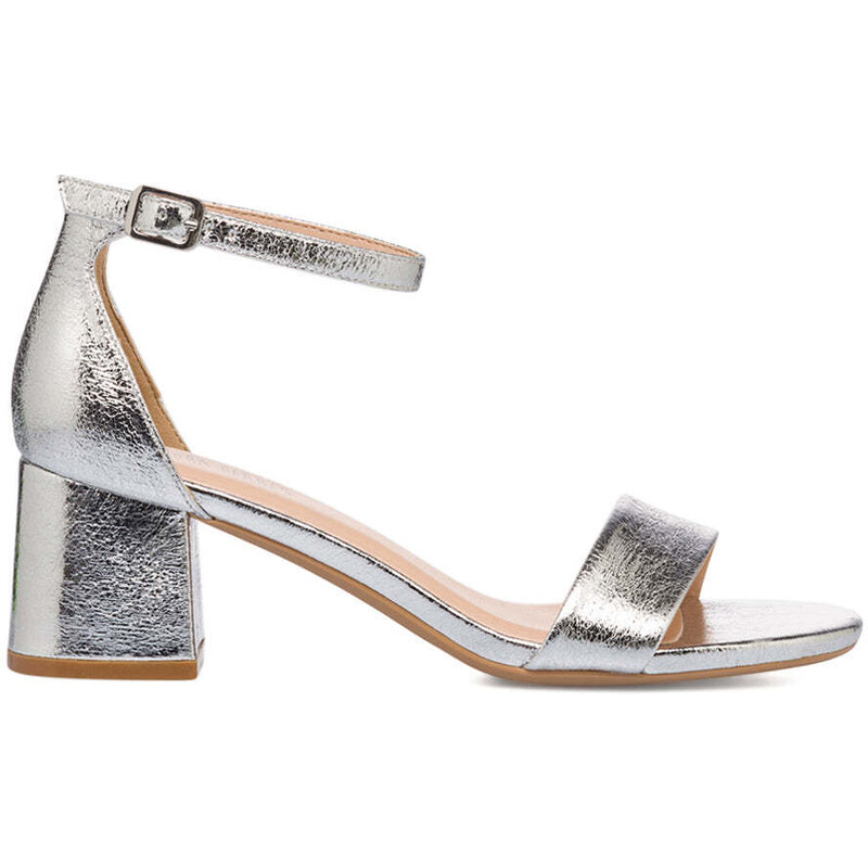 Sandali gioiello da Donna con tacco argento effetto laminato Lora Ferres