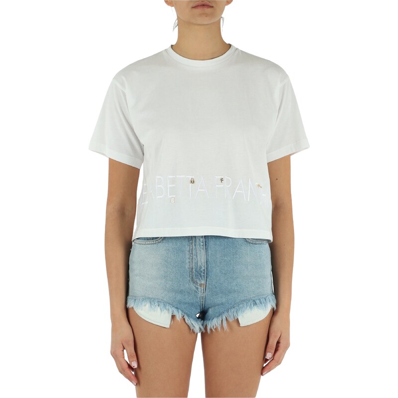 Elisabetta Franchi T-shirt manica corta con logo panna