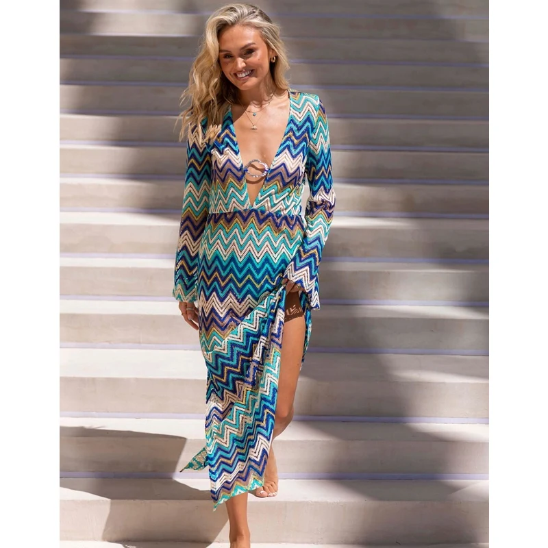 South Beach x Misha Grimes Vestito da mare lungo a maniche