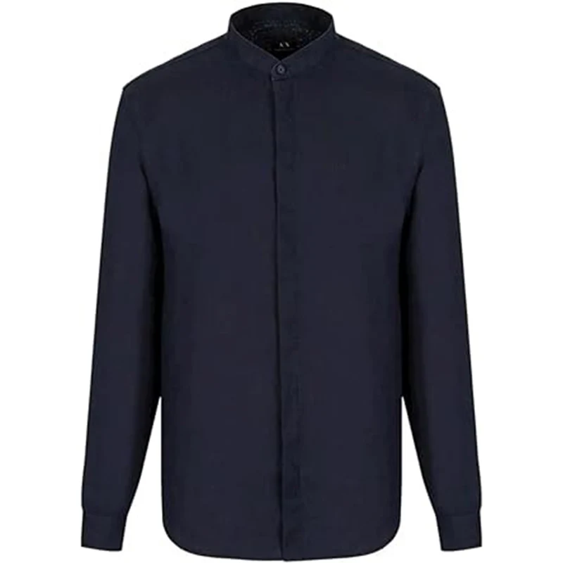 Jan Vanderstorm Camicia Uomo Maniche Lunghe Raiko – Blu Scuro, Taglia 3XL, 100% Cotone, Vestibilità Dritta