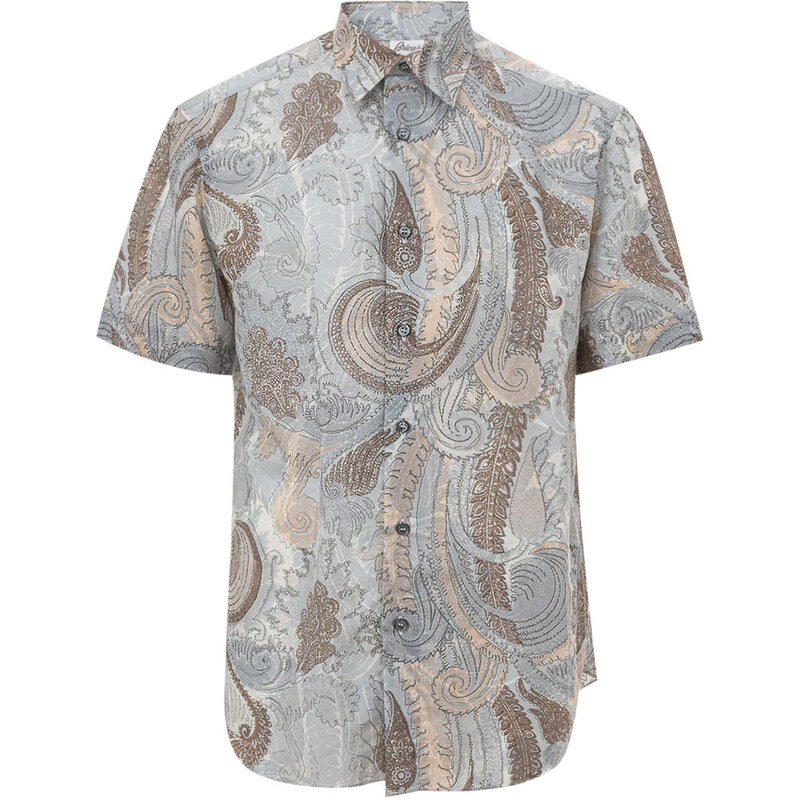 Camicia Mezze Maniche in Cotone con Stampa Brioni M Grigio 2000000024097 1010059099329