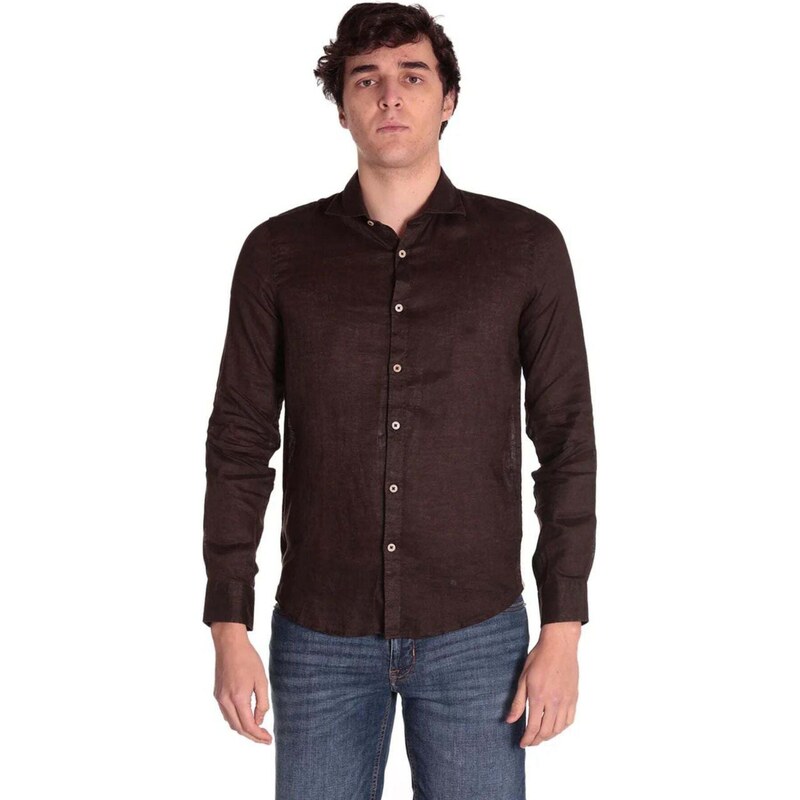 Camicia Collo francese Righe Tela Marrone da Uomo