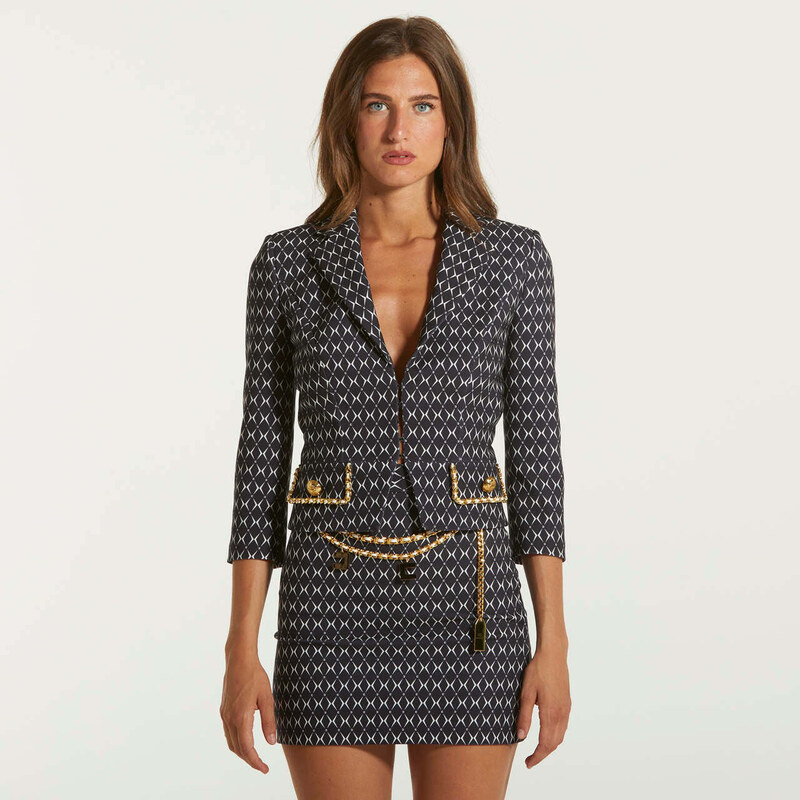 Elisabetta Franchi giacca blazer doppiopetto in tessuto crepe nero