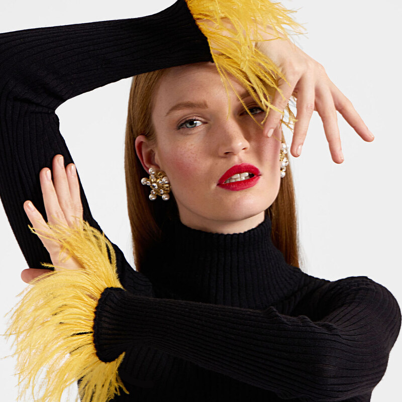La DoubleJ Knitwear gend - High Kick Top Black L 70% Cashmere 27% Silk 3%Ostrich Feathers