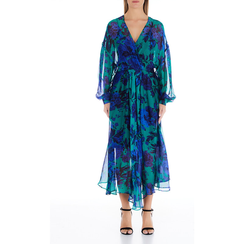Liu Jo Vestito Seta Fiori Abito Liu Jo Lungo A Fiori Verde