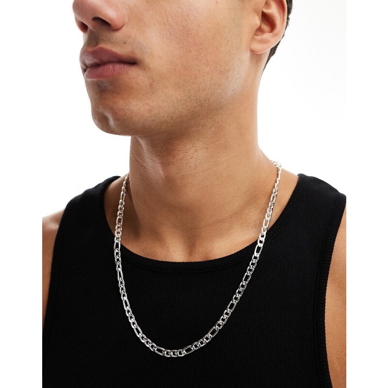 ASOS DESIGN Collana con catena figaro sottile color argento