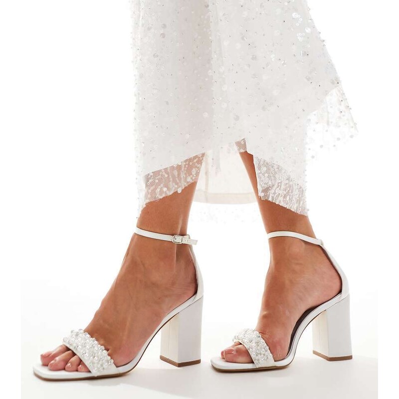 Pianta Larga Scarpe Beige Con Tacco Largo London Rebel Wide Fit