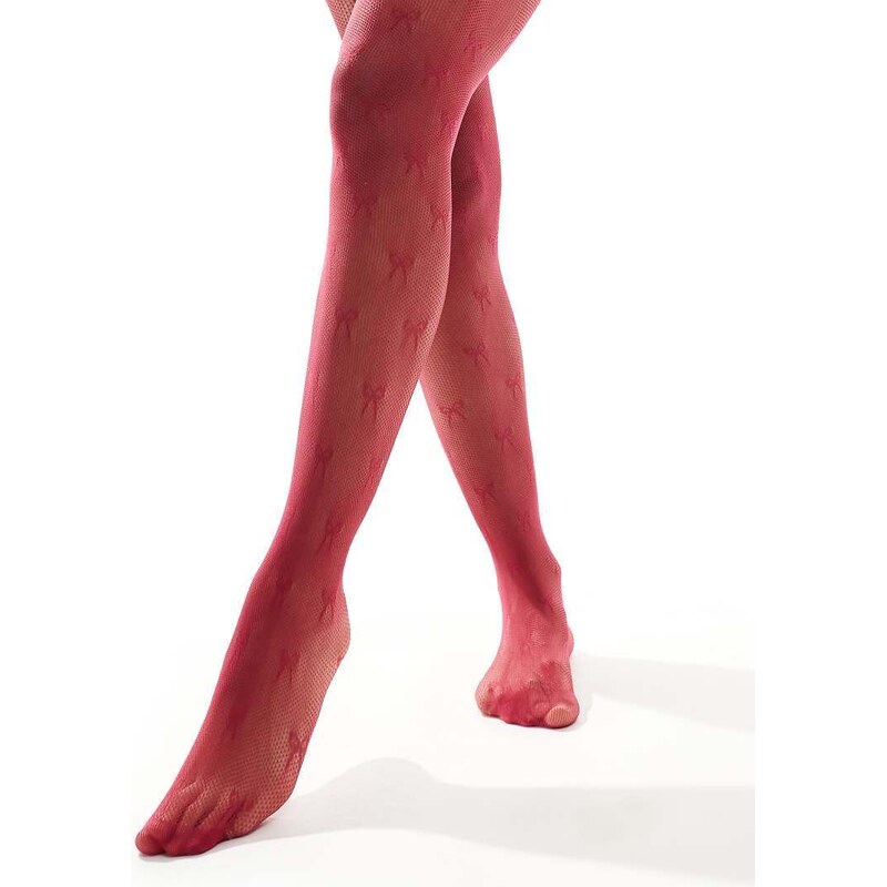 My Accessories Collant bordeaux con motivo a fiocchi-Rosso