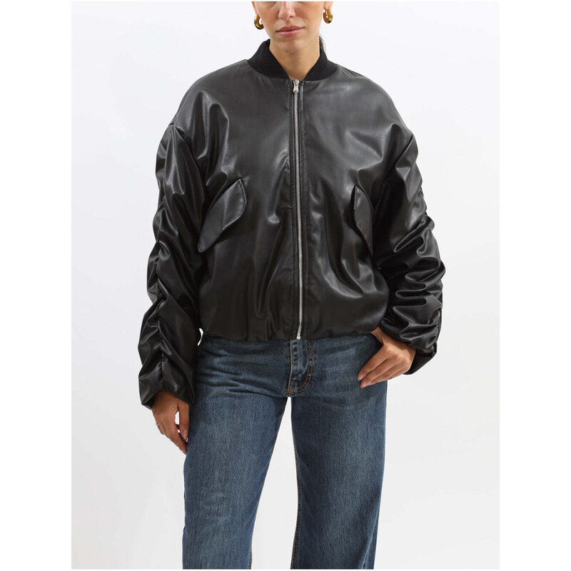 Bordeaux Giacca In Pelle Pull And Bear Bomber Giubbotto Pelle