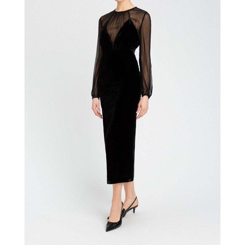 TWINSET Abito lungo velvet nero
