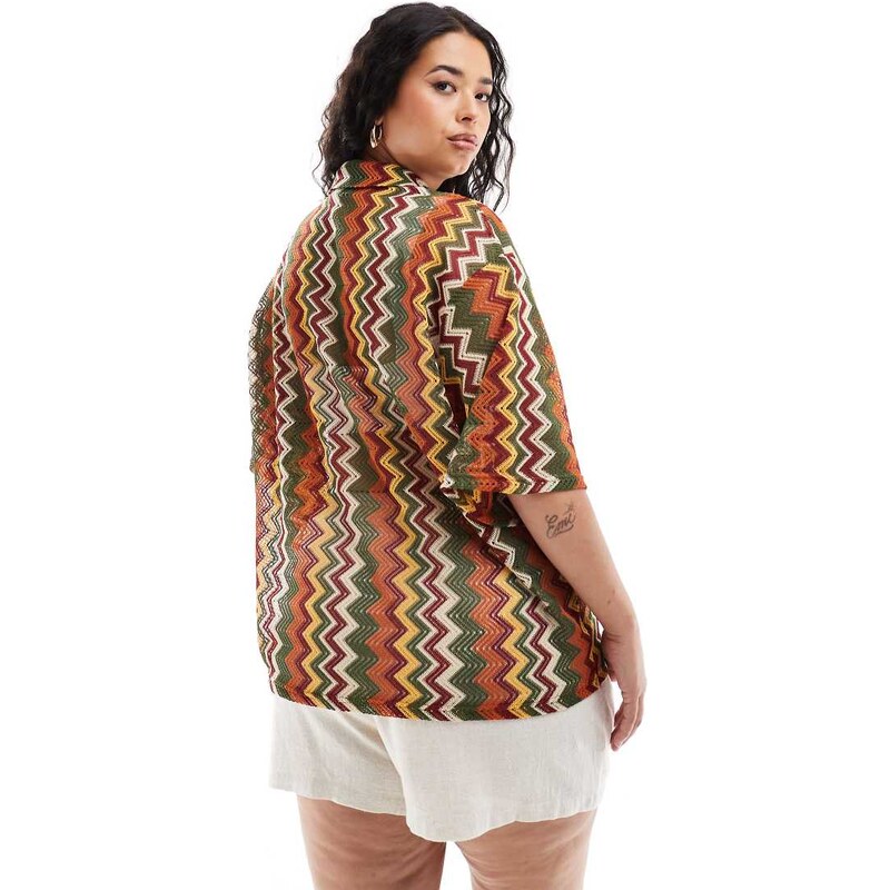Extro & Vert Plus - Camicia all'uncinetto a righe multicolore