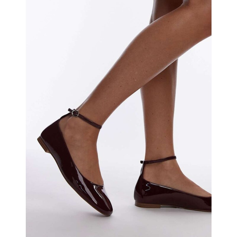 Mango Ballerine bordeaux allacciate alla caviglia-Rosso