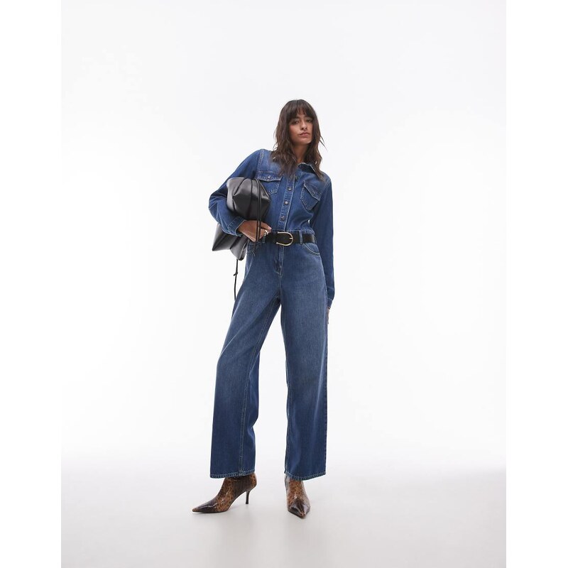 Topshop Tuta jumpsuit slim blu medio in denim