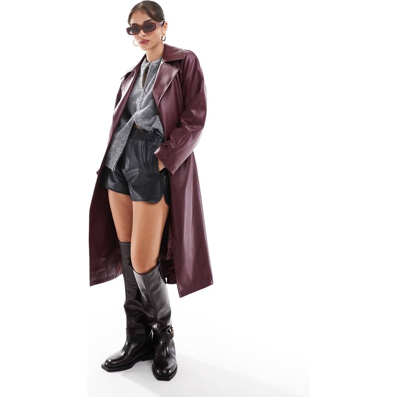 Stradivarius Trench in pelle sintetica bordeaux-Rosso