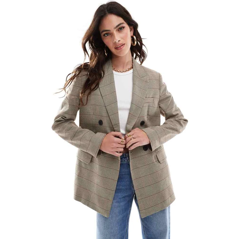 Stradivarius Blazer oversize beige a quadri-Neutro