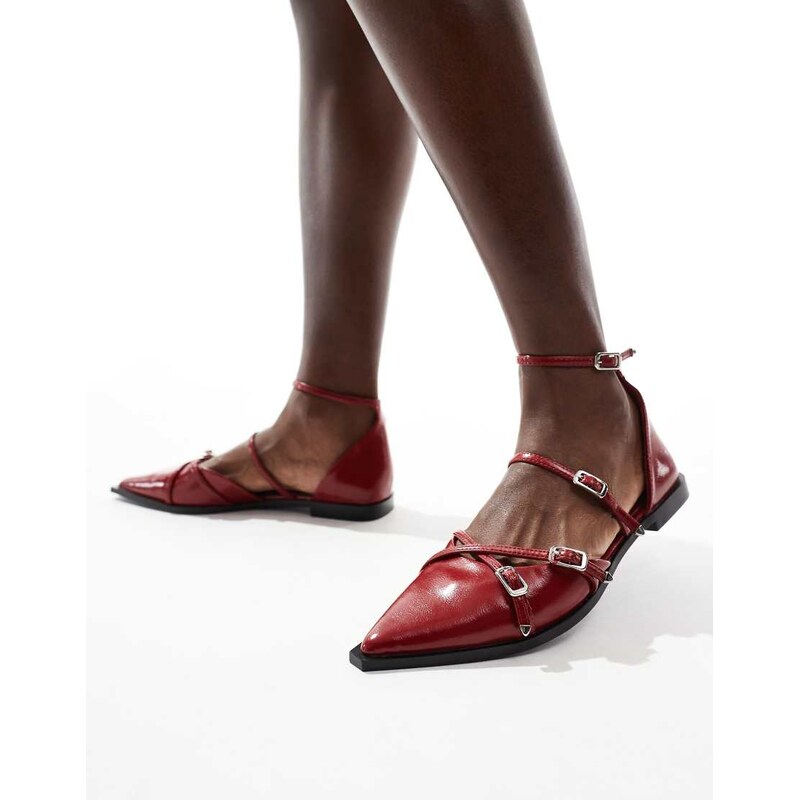 Stradivarius Ballerine a punta rosse con fibbie-Rosso
