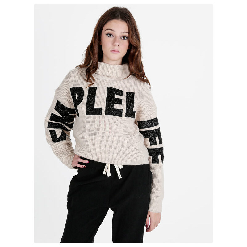 Solada Maglione Dolcevita Da Donna Con Scritta Beige Taglia Unica