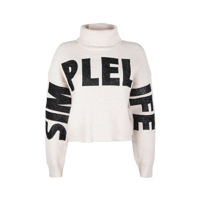 Solada Maglione Dolcevita Da Donna Con Scritta Beige Taglia Unica