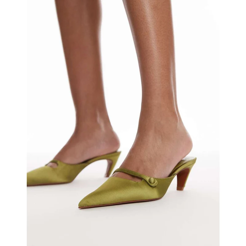 Mango Scarpe con tacco verdi in velluto con incrocio davanti