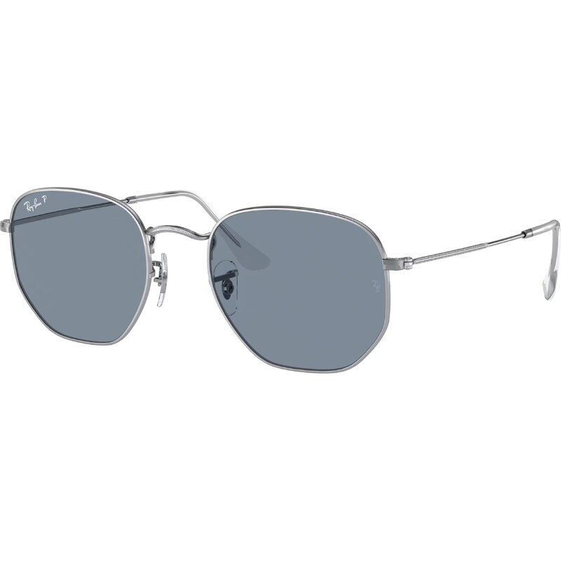 Ray - Ban Unisex RB3548N HEXAGONAL 003/02 Occhiali da sole Acciaio Argento Blu Geometrica Polarizzata