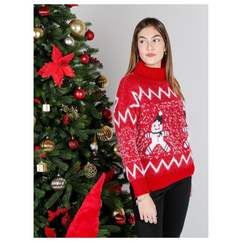 Solada Maglione Dolcevita Natalizio Da Donna Rosso Taglia Unica