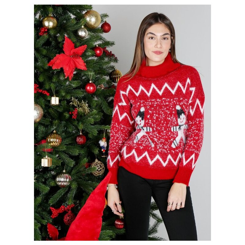 Solada Maglione Dolcevita Natalizio Da Donna Rosso Taglia Unica