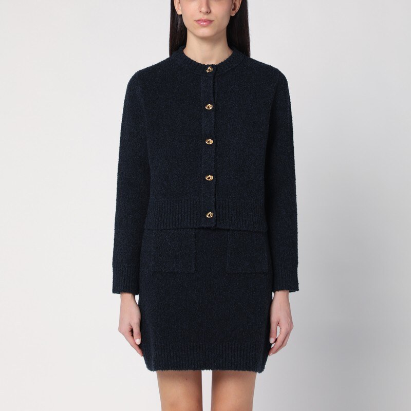 Bottega Veneta Cardigan blu navy in misto lana bouclé