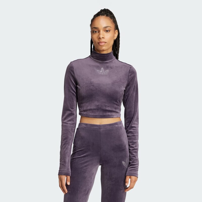 Adidas Maglia Long Sleeve Rhinestone Trefoil Velvet Crop