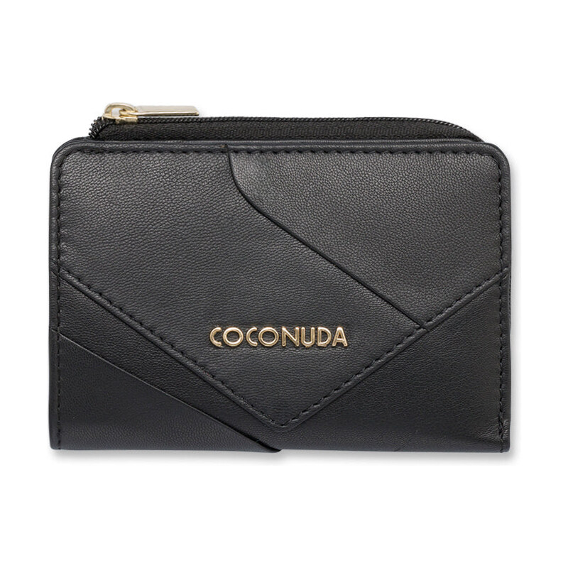 Portafoglio da donna in pelle nero con logo Coconuda
