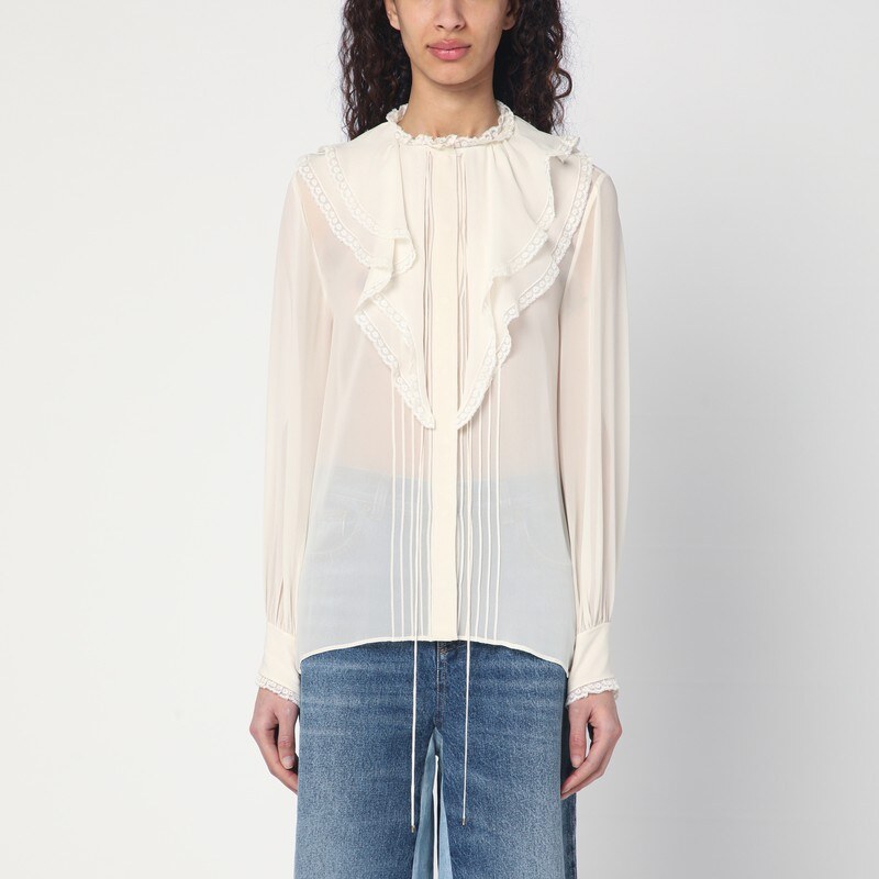 Chloé Blusa con volant bianca in seta