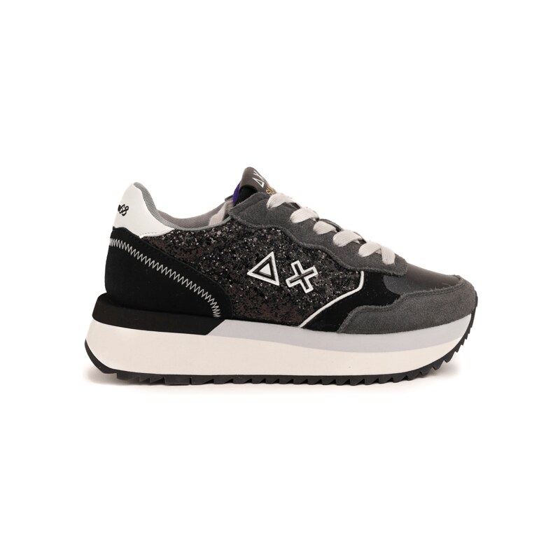Sun68 Scarpe SNEAKERS DONNA IN PELLE E TESSUTO GLITTER NERO
