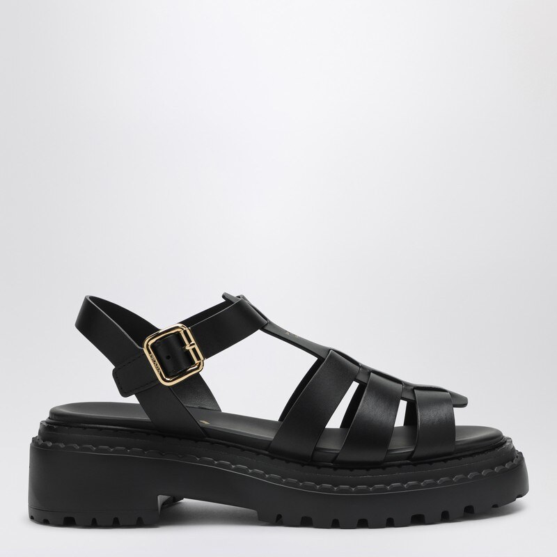Prada Sandalo nero in pelle con logo