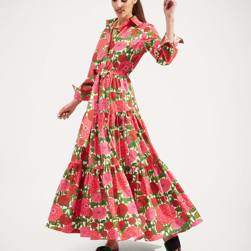 La DoubleJ Dresses gend - Bellini Dress Pink Dahlias XS 100% Cotton