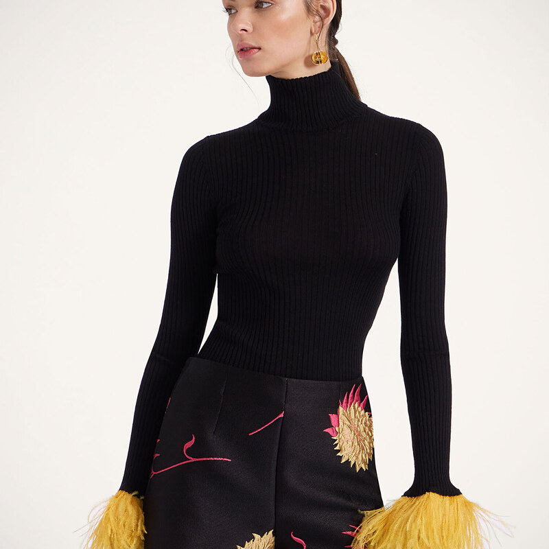 La DoubleJ Knitwear gend - High Kick Top Black L 70% Cashmere 27% Silk 3%Ostrich Feathers