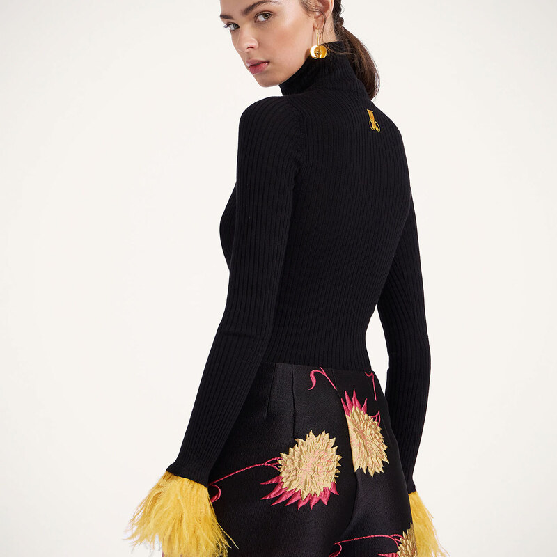 La DoubleJ Knitwear gend - High Kick Top Black L 70% Cashmere 27% Silk 3%Ostrich Feathers